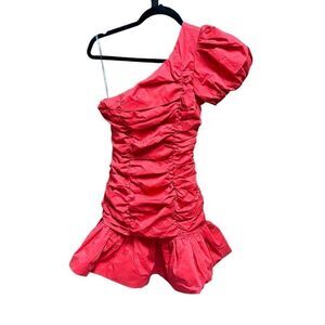 Main Strip Women’s Red One Shoulder Ruched Ruffle Mini Dress Size Small NEW